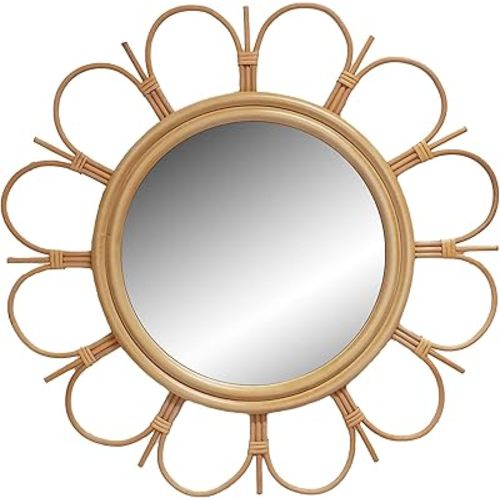LIVDUCOT 27" Handmade Farmhouse Large Rattan Mirror for Wall Decor, Round Entryway Boho Mirror for Living Room Decor, Large Circle Wooden Mirror for Bathroom Hallway Decor