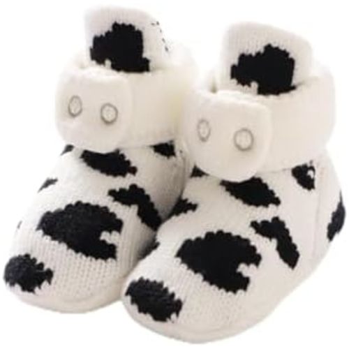 Avibae Cozy Baby Booties, Two Snap Closure Warm Infant Girl Boy Socks Bootie, Newborn Knit Shoes for 0-9 Months