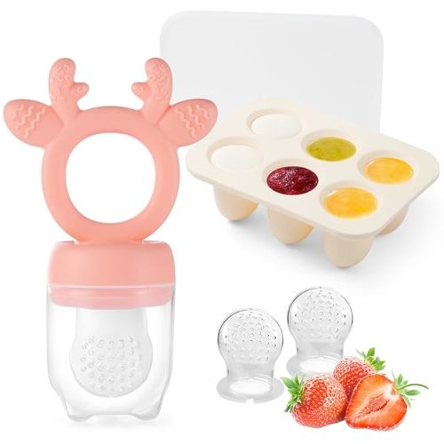Alimentador de frutas para bebés con moldes para paletas de leche materna, juguetes de dentición, mordedores de silicona para bebés de 3 a 12 meses para regalo de alimentación de bebé