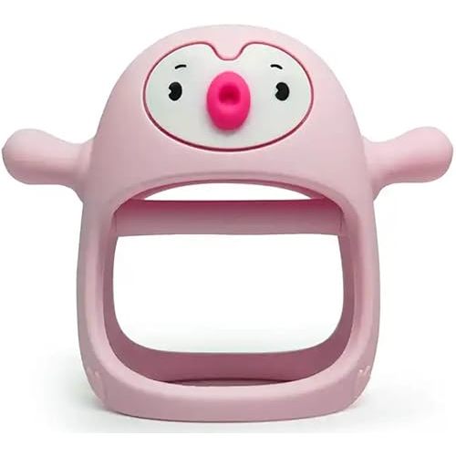 Yummy Baby Cute Penguin Teething Mitten for Babies, Easy to Hold, No-Drop Design, Silicone Baby Teether Toys, Relief from Teething Pain, Nipple Shaped Penguin Hands Comfort Gums (Pink)