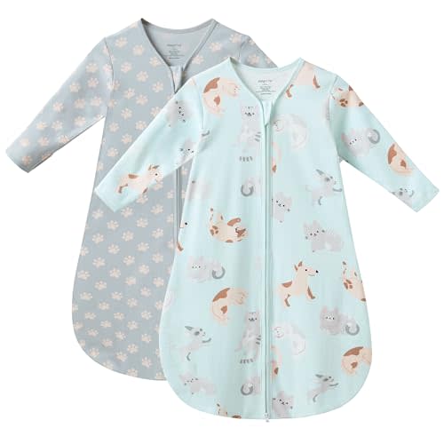 JELLYMONI Baby Sleep Sack 0-6 Months Long Sleeve Wearable Blanket for Baby, 100% Cotton 2 Pack Infant Toddler Baby Sleeping Sack Lightweight Soft 2-Way Zipper