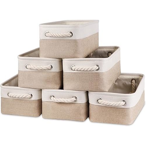 Bidtakay Small Baskets Fabric Storage [6 Pack] Beige Storage Bins 11.8 X 7.8 X 5 Inches Empty Gift Basket Decorative Storage Baskets for Shelves, Baby Clothes Storage, Bathroom(White&Beige)
