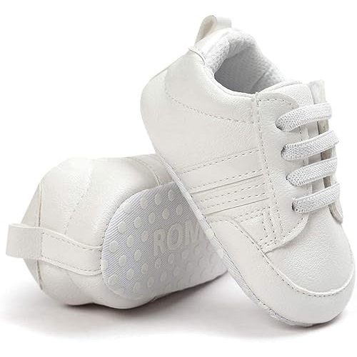 KIDSUN Infant Baby Boys Girls Sneaker Leather Soft Sole Anti-Slip Newborn Toddler White Casual Shoes First Walker Crib Shoes