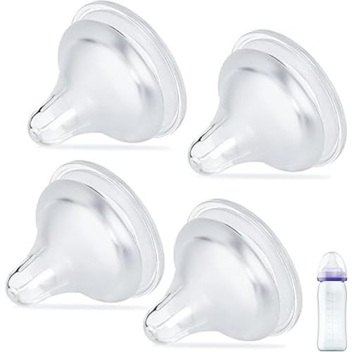 4 Packs Silicone Bottle Nipples Compatible with Lansinoh Bottles, Replacement Bottle Nipple BPA-Free, No Spill, Anti-Colic, Size M, 3+ Months (Medium Flow)
