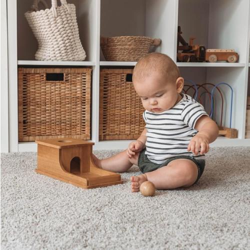 Montessori Object Permanence Box - Wooden Ball Drop Toy for Babies - Develops Spatial Awareness & Cognitive Skills - Engaging and Educational Roll and Play Toy up to 1 Year Old Infant