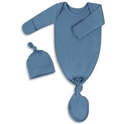 Bow Dream Rayon Bamboo Newborn Baby Boys Knotted Gown Sleeper Solid Color Jumpsuit with Matching Bonnet