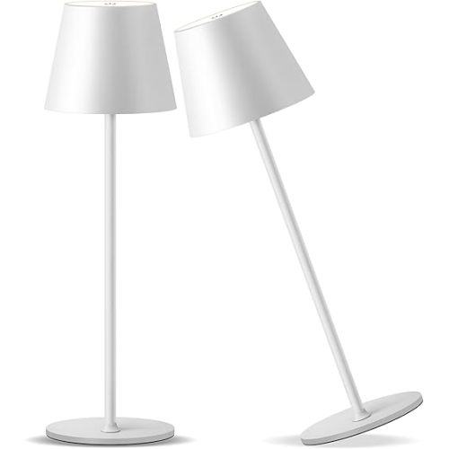 Cordless Rechargeable Table Lamp Set of 2, 5000mAh Battery Powered LED Desk Lamp, 3 Color Stepless Dimming Up, Portable Table Light Lamp for Bedroom Restaurant Outdoor (White)