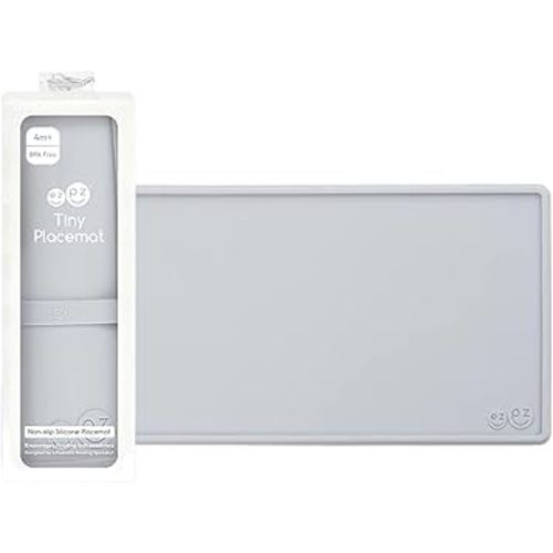 ezpz Tiny Placemat (Pewter) - 6 Months+ - Non-Slip, 100% Silicone Placemat for Infants and Toddlers - Fits on Most Highchair Trays - Rolls-Up - Baby Led Weaning Supplies