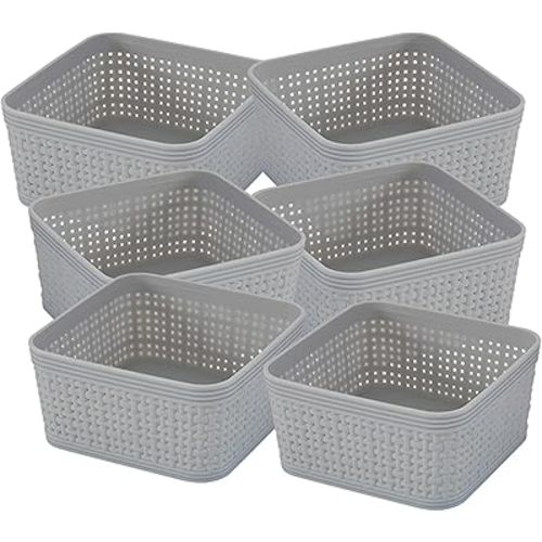 Simplify 6 Pack Organizing Set | Square Bins | Multipurpose | Office | Desk | Dorm | Bathroom | Storage Basket | Small Items | Accessories | Grey