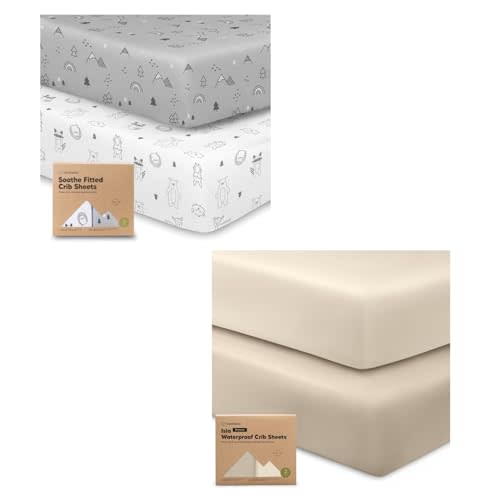 Keababies 2-Pack Organic Crib Sheets and Waterproof Crib Sheets for Boys, Girls - Soft & Breathable Crib Sheets for Boys and Girls - 2-Pack Fitted Crib Sheet, Waterproof Crib Mattress Protector Sheets