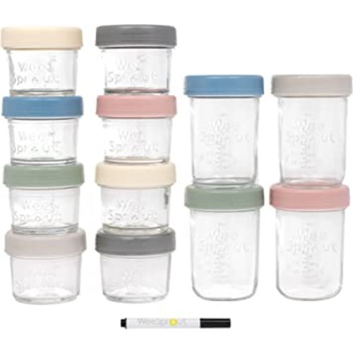 WeeSprout Glass Baby Food Storage Jars - 12 Set | 4 ounce & 8 ounce Baby Food Jars with Lids | Freezer Storage | Reusable Small Glass Baby Food Containers | Microwave/Dishwasher Friendly | for Babies