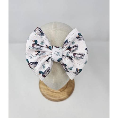 Mallard Duck Knit Hair Bow - Headwrap - Clip - Pigtail Bows - Headband - Piggies - Mallard - Water - Outdoor - Birthday - Hunt - Vintage