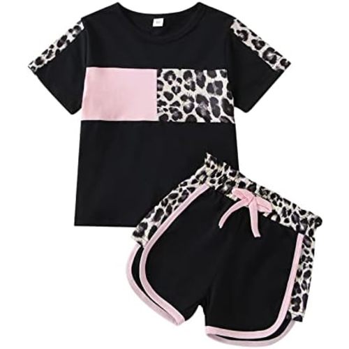 Toddler Girl Clothes Summer Outfits Cute Baby Short Sleeve T-shirt Shorts Leopard Camo Printed 18 Months to 6 Years