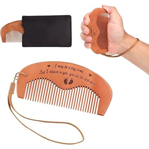 Labor Comb Set, Wooden Birthing Comb Childbirth Birth Hair Comb with Storage Bag & Lanyard Labor Gift for Women Pregnancy Comb Labor Essentials for First Time Moms Pregnancy Gift