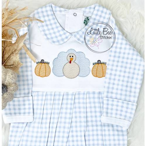 Baby Boy Thanksgiving Outfit | Baby Boy Fall Outfit | Turkey, Pumpkin| Baby Boy Church Outfit| Baby Shower Gift| Embroidered Footie