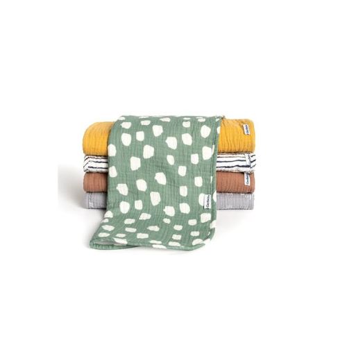 Gerber Baby Neutral Muslin Burp Cloths, 5-Pack, Teal Dots