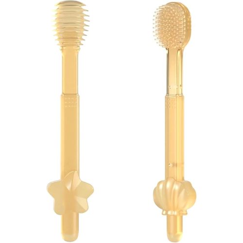 SHARE&CARE Baby Toothbrush and Baby Tongue Cleaner for Toddler Oral Care, Soft Silicone Toothbrush