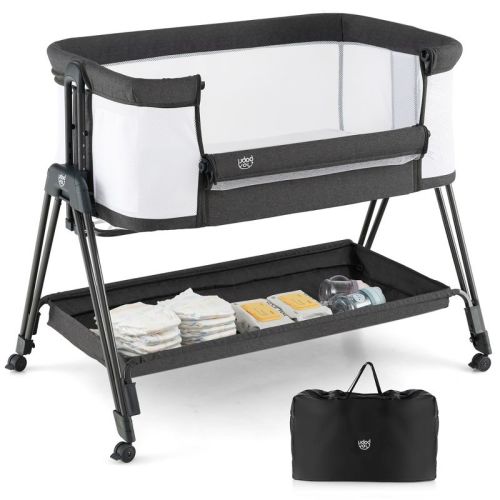 Babyjoy Baby Bedside Sleeper Bassinet With Wheels & Storage Tray Folding Adjustable Crib