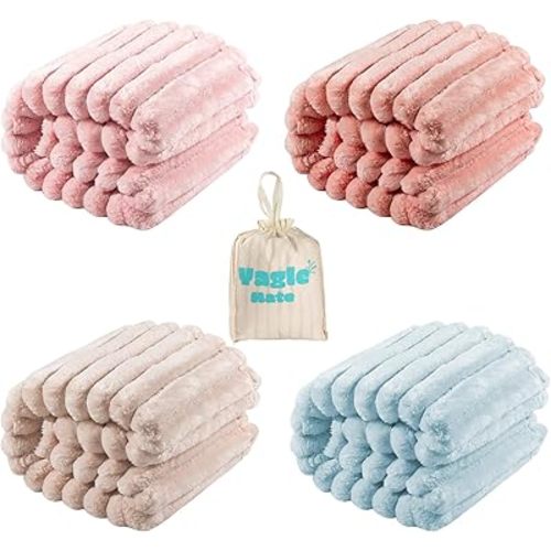 4 Pack Fleece Baby Blanket for Girl, Soft Newborn Crib Blankets with Wider Striped Design Cute Samll Toddler Receiving Blanket for Baby Shower, 30”×40”, (Lightpink、Sakura Pink、Off White、Blue)