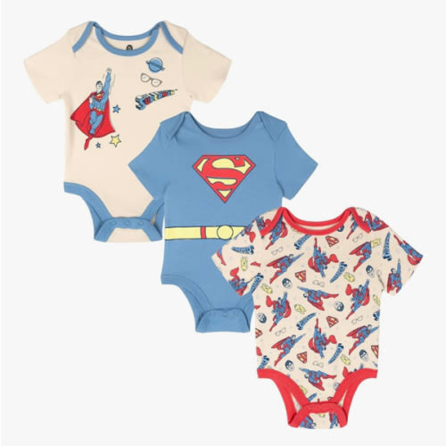 WARNER BROS DC Comics Justice League Baby 3 Pack Bodysuits Newborn to Infant Sizes (Newborn - 24 Months)