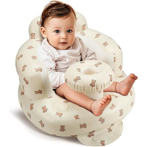 Inflatable Baby Seat for 3-36 Months, Back Support, Built-in Air Pump, Learning to Sit, Blow Up Floor Seat with Tray