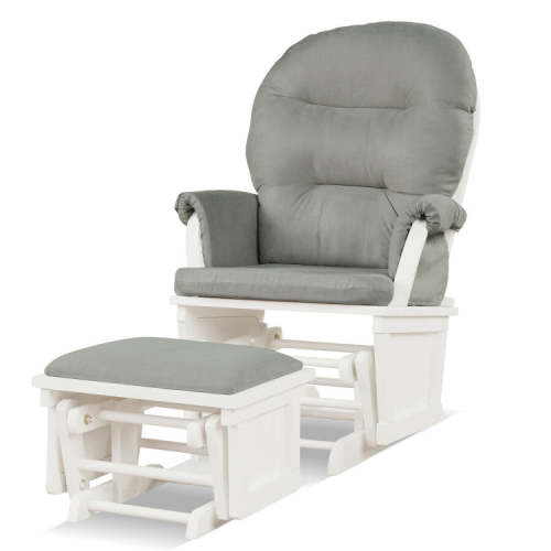 Wood Baby Glider and Ottoman Cushion Set With Padded Armrests for Nursing-Gray