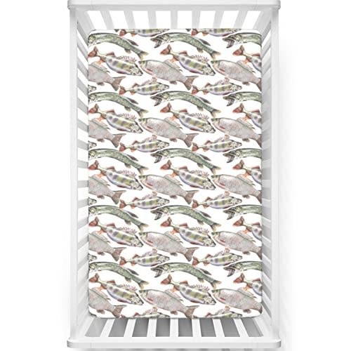 Fishes Themed Fitted Crib Sheet,Standard Crib Mattress Fitted Sheet Soft & Stretchy Fitted Crib Sheet-Baby Crib Sheets for Girl or Boy, 28“ x52“,Multicolor
