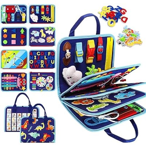 Esjay Busy Board for Toddlers, Montessori Toys for 1 2 3 4 Year Old, Sensory Board Toy Educational Activities for Fine Motor Skills Learning, Gifts for Boys Girls, Toys for Travel Airplane Car