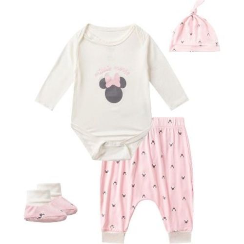 Disney Minnie Mouse Baby Girls 4 Pack Bodysuit With Booties, Hat And Pants Set For Infant
