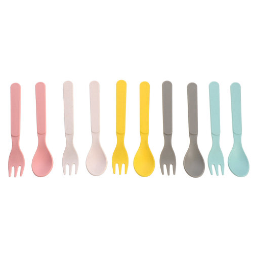 10 Pcs Bamboo Fiber Spoon and Fork Baby Feeding Tools Spoons Forks Flatware Toddler Utensils