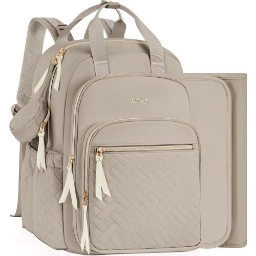 Diaper Bag Backpack, 27L Large Quilted Small Baby Bag with Changing Pad & Pacifier Case, Stroller Hooks, Easy-Access Baby Essential, Maternity Travel Backpack Unisex, Brown