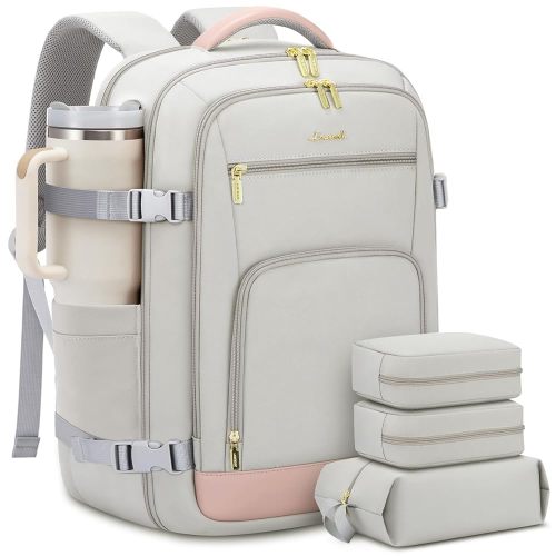 LOVEVOOK Large Travel Backpack For Women, 50L Carry On Backpack Flight Approved, TSA Personal Item Bag, Waterproof Laptop Backpack Fits 18 Inch Laptop, Business Weekender Overnight With 3 Cubes, Grey