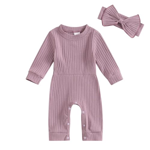 Karwuiio Newborn Baby Girl Coming Home Outfit Long Sleeve One Piece Romper Jumpsuit Infant Fall Clothes Sets