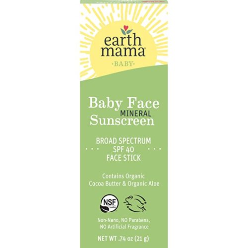 Earth Mama Baby Face Mineral Sunscreen Stick SPF 40 | Reef Safe, Non-Nano Zinc, Contains Organic Cocoa Butter & Aloe | Babies, Kids & Family 0.74-Ounce - 0.74 Ounce (Pack of 1) - Baby - Face Stick