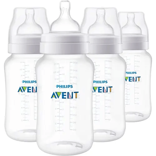 Philips Avent Anti-Colic Baby Bottles, 11oz, with Flow 3 Nipples, 3m+, 4pk, Clear, SCY106/04