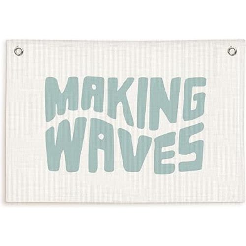 Coastal Nursery Room Decor,Making Waves Canvas Banner Beach Kids Room Decor,Surf Nursery Decor Wall Hanging Banner Flag,30x20 Inch