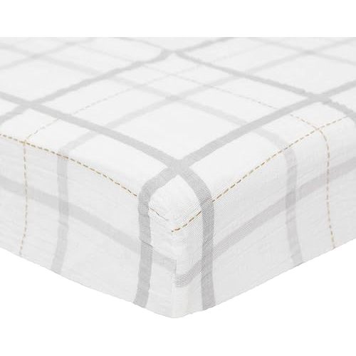 Little Unicorn Premium Crib Sheet | Breathable & Super-Soft Muslin Fabric (Grey Plaid)
