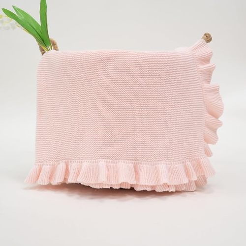 Ruffle Knit Blanket for Baby - 100% Luxury Soft Cotton Knit Warm Cozy Cuddle Stroller Crib Blanket for Newborns, Infants, & Toddlers (Pink)