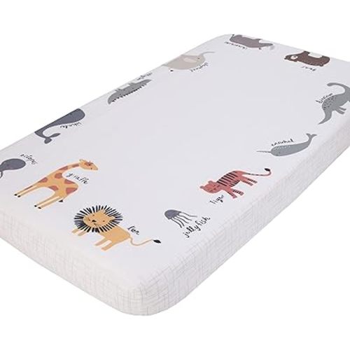 NoJo Zoo Animals Multi Character 100% Cotton Photo Op Fitted Crib Sheet