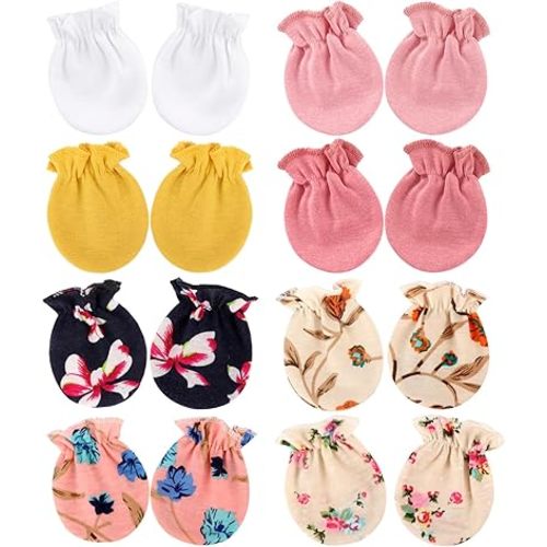 Newborn Baby Mittens No Scratch Cotton Elastic Wrist Gloves Infant Toddler Mittens for Baby Boy Girl 0-6 Months