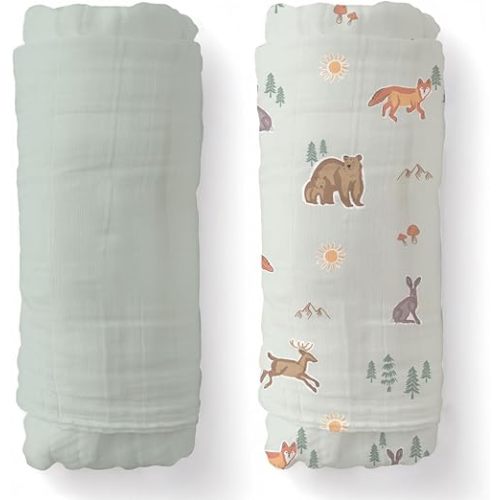 SUNSHINE & SNUGGLES Soft 100% Cotton Swaddles for Newborns, 2- Pack - Large, Breathable Baby Blanket - Versatile, Durable Muslin Swaddle Blankets - Perfect for Moms