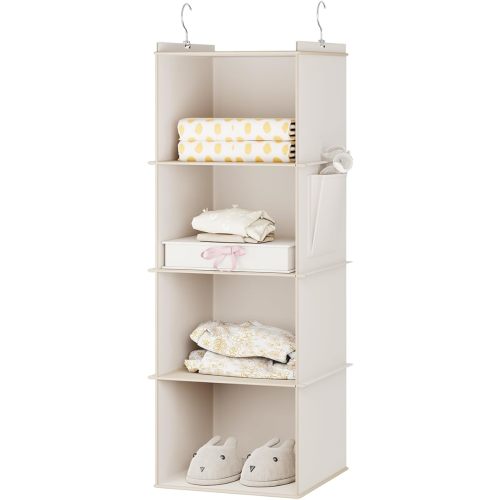 Hanging Closet Organizer, 4-Shelf Closet Hanging Storage Shelves, Beige