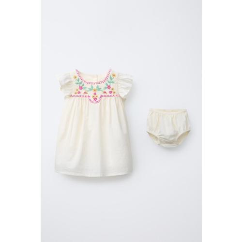 DRESS AND BLOOMERS WITH EMBROIDERED FLORAL DETAIL - Ecru | ZARA United States