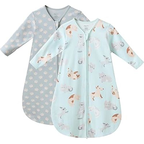 JELLYMONI Baby Sleep Sack 0-6 Months Wearable Blanket for Baby, 100% Cotton 2 Pack Infant Toddler Baby Wearable Blanket Lightweight Soft 2-Way Zipper Sleep Sack