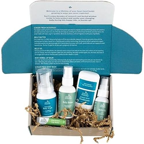 Earth Mama A Little Something for Mama-to-Be Gift Box | Maternity Safe Skin Care Set, Expecting and New Mom Gifts, Organic Body Wash, Belly Butter, Belly Oil, Deodorant and Lip Balm, 5 Pieces
