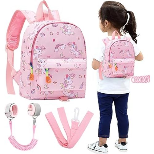 Accmor Toddler Harness Backpack Leash, Baby Unicorn Backpacks with Anti Lost Wrist Link, Cute Mini Child Harnesses Leashes for Walking, Keep Kids Close Back Pack Rope Tether Rein for Girls (Pink)