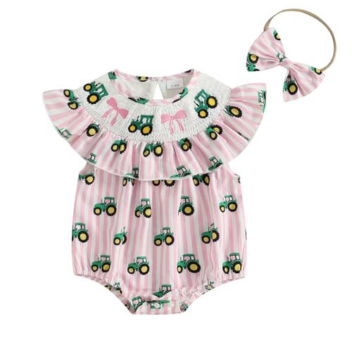 CIYCUIT Baby Girl Cherry Romper Outfit with Headband Newborn Infant Summer Short Sleeve Bubble Bodysuit Clothes