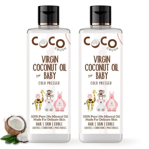 Coco Crush Virgin Coconut Oil For Baby Hair & Skin Massage | Cold Pressed & 100% Natural | Prevents Diaper Rash, Certified Organic (400ML(2 * 200ML))