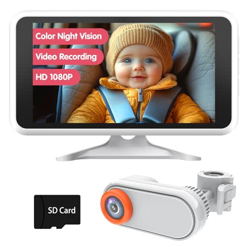 LUCKVIEW Baby Car Camera with Night Vision, HD 1080P Car Camera for Baby Video Recording with TF Card Car Baby Camera 3X Zoom 360° Rotation for Rear Facing Seat White