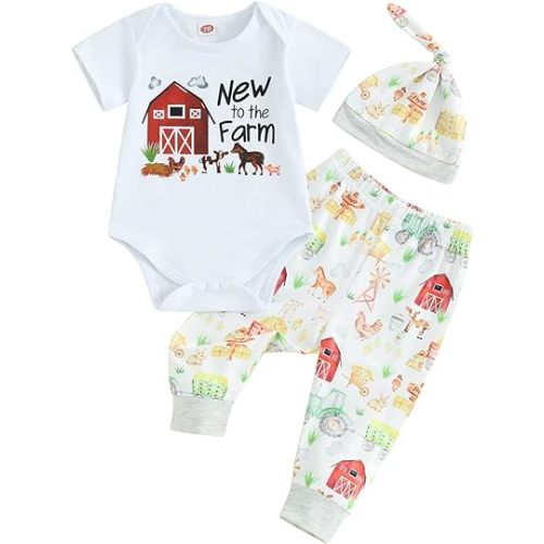 FIOMVA Newborn Baby Clothes Boy Funny Letter Short Sleeve Onesie Romper+Long Pants Set Infant Summer Outfits